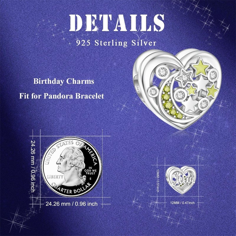 DALARAN Birthstone Charms for Charms Bracelet 925 Sterling Silver Heart Bead Happy Birthday Charms for Women - Image 2